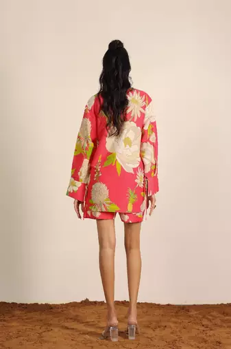 Pink and multi floral kurta style co-ord set
