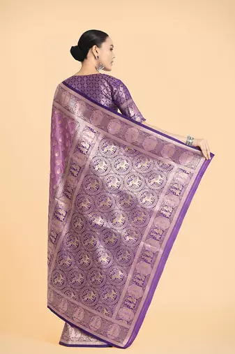 Lavender weaving banarasi silk blend saree