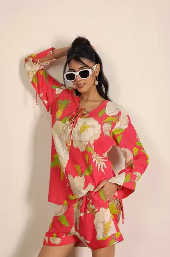 Pink and multi floral kurta style co-ord set