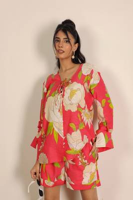 Pink and multi floral kurta style co-ord set 5