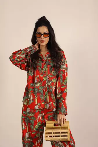 Red and multi jungle theme print co-ord set