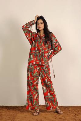 Red and multi jungle theme print co-ord set 4