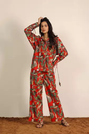 Red and multi jungle theme print co-ord set