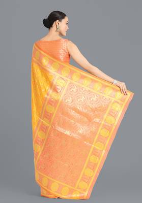 Yellow weaving banarasi silk blend saree 3