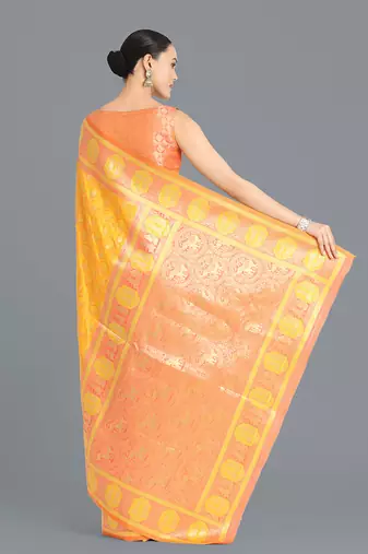 Yellow weaving banarasi silk blend saree