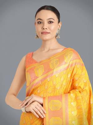 Yellow weaving banarasi silk blend saree 4