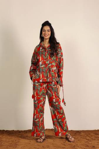 Red and multi jungle theme print co-ord set