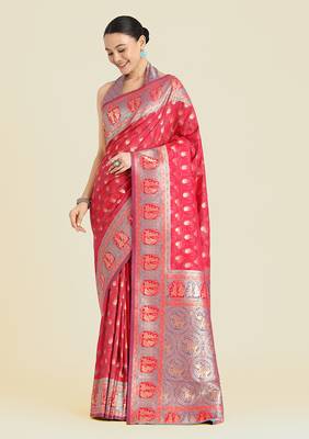Pink color weaving banarasi silk blend saree 2