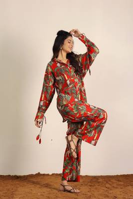 Red and multi jungle theme print co-ord set 5
