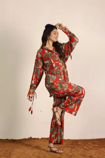 Red and multi jungle theme print co-ord set