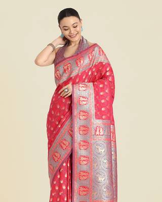 Pink color weaving banarasi silk blend saree 3