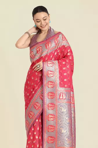 Pink color weaving banarasi silk blend saree