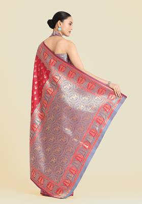 Pink color weaving banarasi silk blend saree 4
