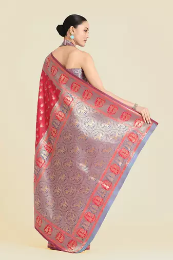 Pink color weaving banarasi silk blend saree