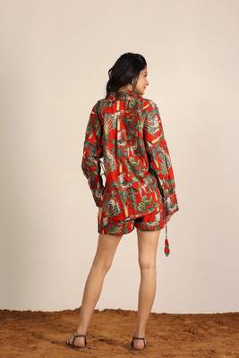 Red and multi jungle theme print co-ord set 3
