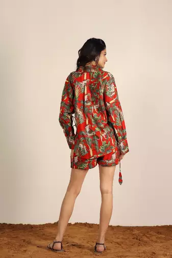 Red and multi jungle theme print co-ord set