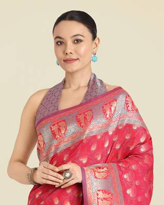 Pink color weaving banarasi silk blend saree 5