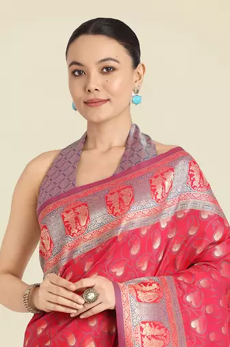 Pink color weaving banarasi silk blend saree
