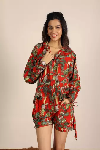 Red and multi jungle theme print co-ord set