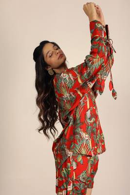 Red and multi jungle theme print co-ord set 5