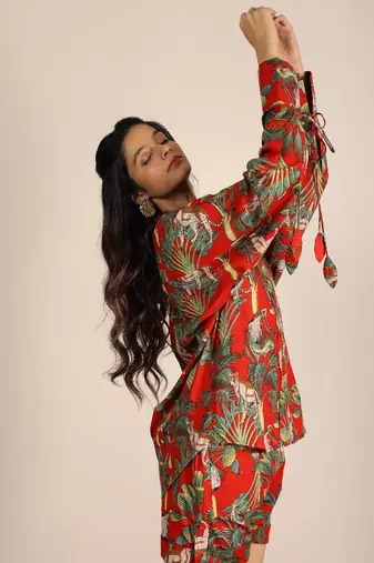 Red and multi jungle theme print co-ord set