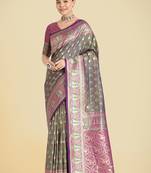 Olive green weaving banarasi silk blend saree