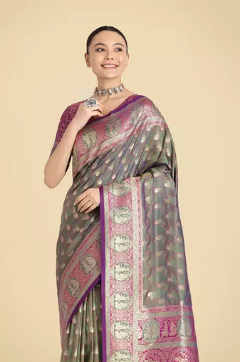 Olive green weaving banarasi silk blend saree