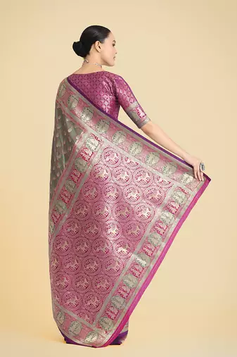 Olive green weaving banarasi silk blend saree