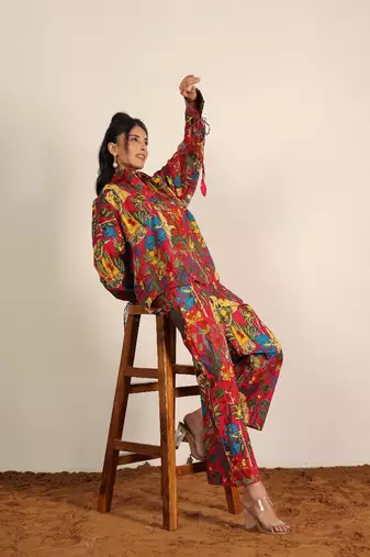 Multicolor jungle theme print co-ord set