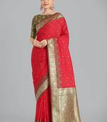 red Banarasi silk blend weaving designer saree