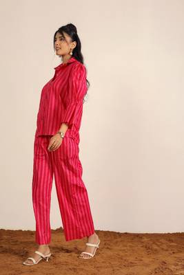 Pink and red textile print & stripes work co-ord sets 6