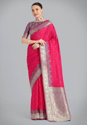 Pink Banarasi silk blend weaving saree 1