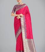  pink Banarasi silk blend weaving designer saree