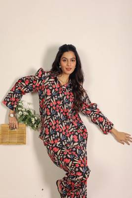 Multicolor floral print two piece set cotton co-ord set 5