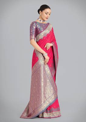 Pink Banarasi silk blend weaving saree 2
