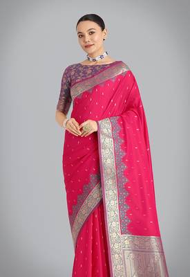 Pink Banarasi silk blend weaving saree 3