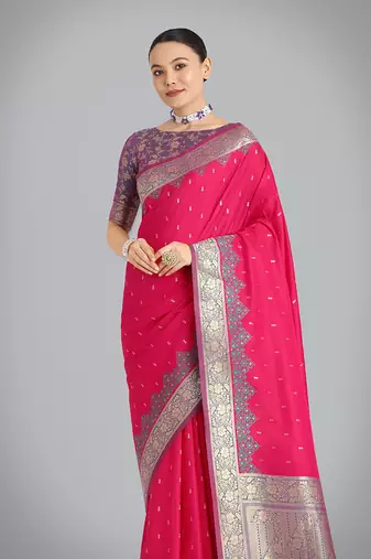 Pink Banarasi silk blend weaving saree