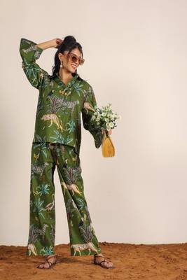 Green and multicolor coastal print cotton co-ord set 1