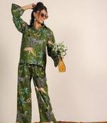 Green and multicolor coastal print cotton co-ord set