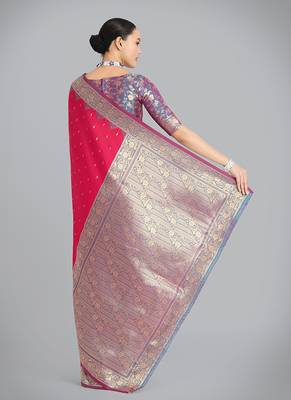 Pink Banarasi silk blend weaving saree 4