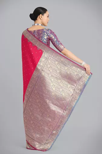 Pink Banarasi silk blend weaving saree