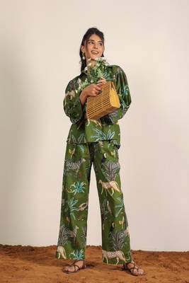 Green and multicolor coastal print cotton co-ord set 3