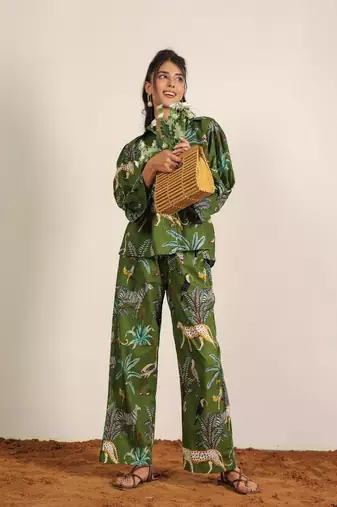 Green and multicolor coastal print cotton co-ord set