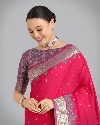 Pink Banarasi silk blend weaving saree 5