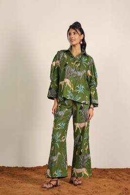 Green and multicolor coastal print cotton co-ord set 5