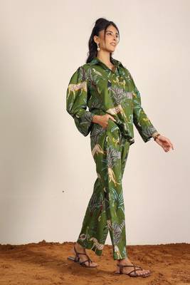 Green and multicolor coastal print cotton co-ord set 6