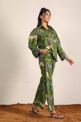 Green and multicolor coastal print cotton co-ord set