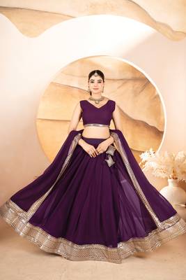 WINE FAUX Georgette PARTY WAER EMBROIDERY LEHENGHA CHOLI 1