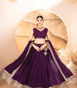WINE FAUX Georgette PARTY WAER EMBROIDERY LEHENGHA CHOLI