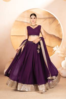 WINE FAUX Georgette PARTY WAER EMBROIDERY LEHENGHA CHOLI 3